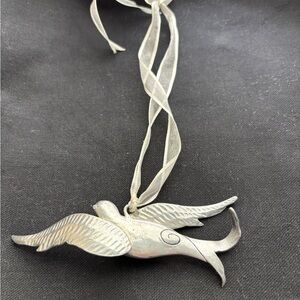 Silver love bird Angel with saying on back. 5”.